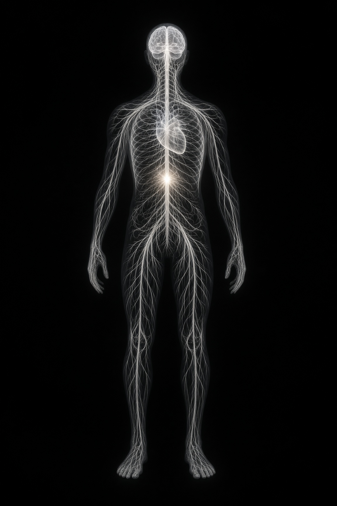 A standing human nervous system in the void